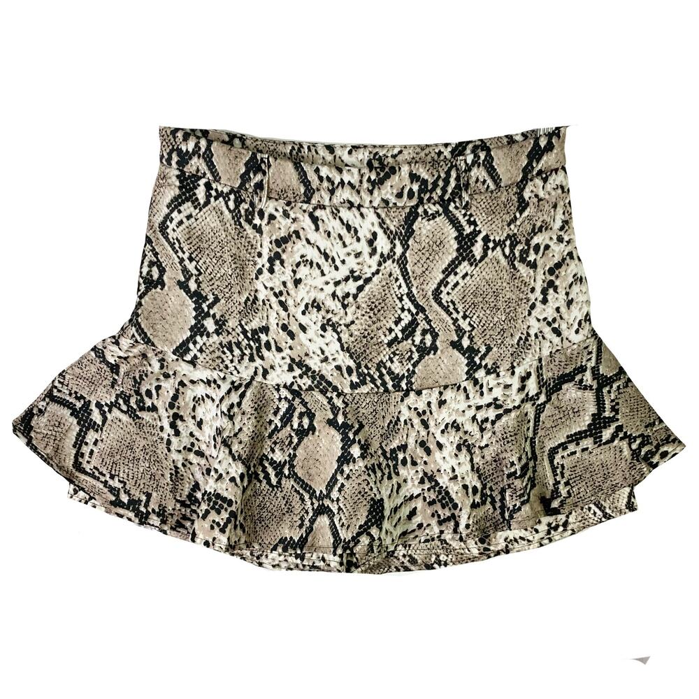 Nwot PARADISE USA Skort Women L Brown Snakeskin-Print Fit&Flare Mini-Length